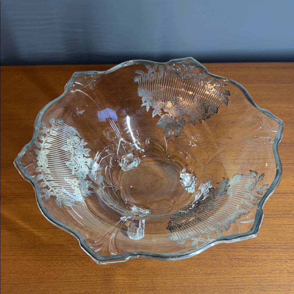 vintage Cambridge Glass silver overlay centerpiece bowl Mcm
